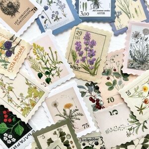 70 Vintage Botanical Stamp Stickers